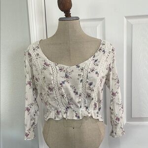Vintage Orsay Floral butterflies crop Top lace ruffle cottage core womens size 6